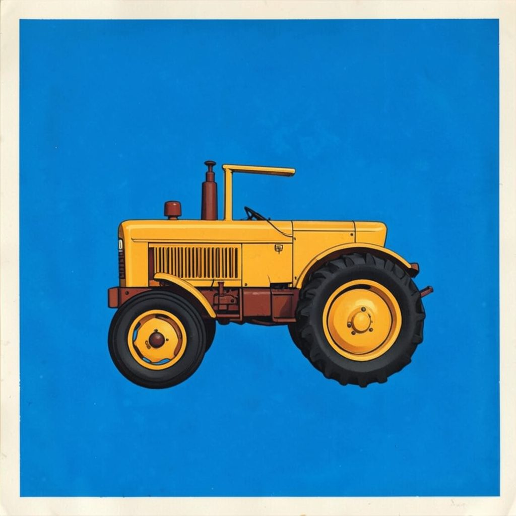 A matte gouache painting of a simple wooden chicken tractor on green pasture with hens pecking around it.